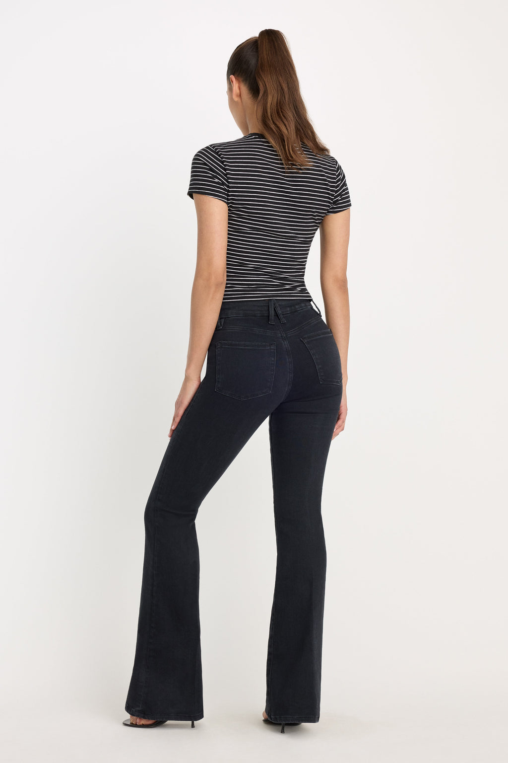 POWER STRETCH PULL-ON FLARE JEANS BLACK001