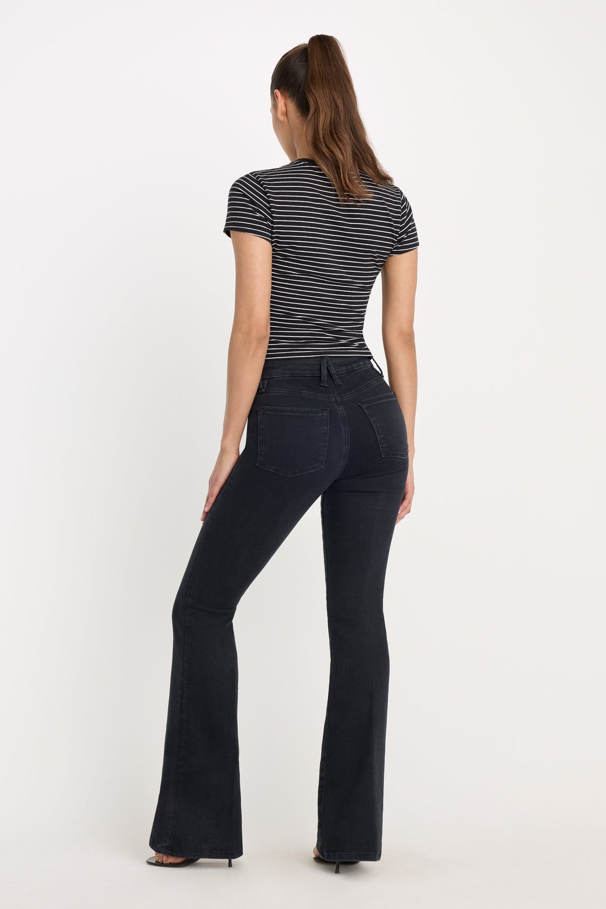 POWER STRETCH PULL-ON FLARE JEANS BLACK001