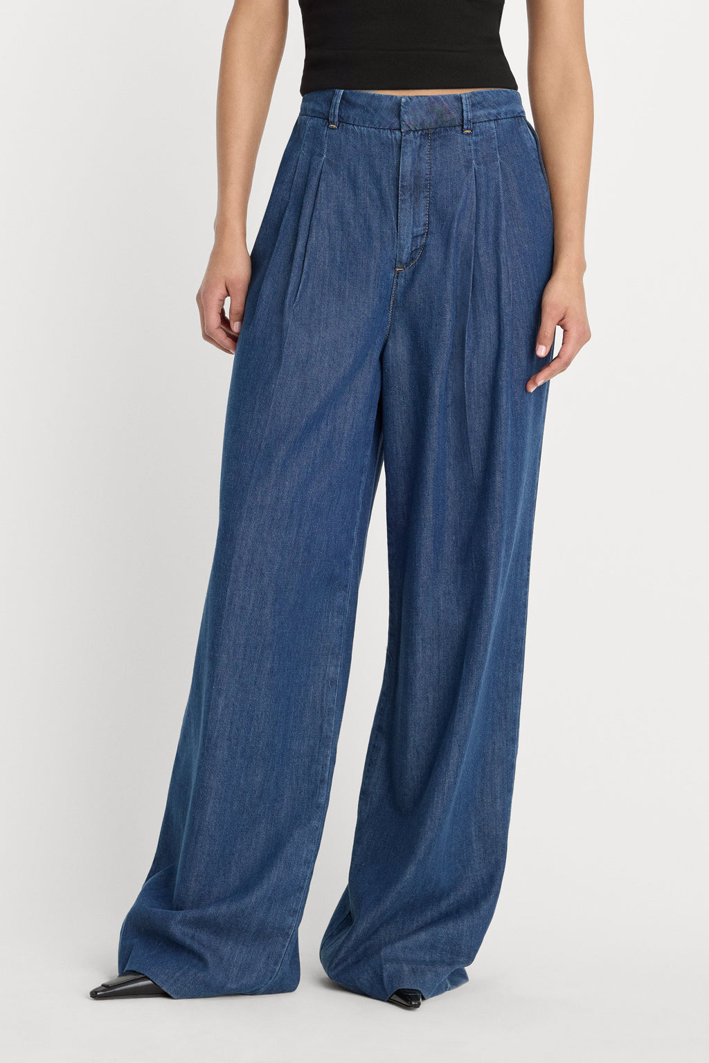 PLEATED HIGH WAISTED WIDE LEG TROUSER INDIGO1187