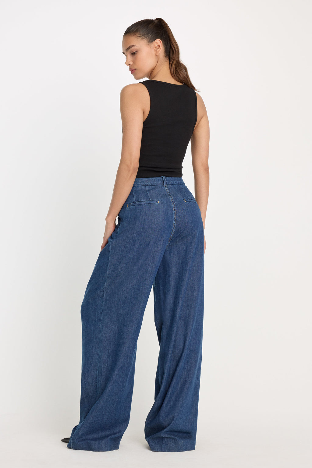 PLEATED HIGH WAISTED WIDE LEG TROUSER INDIGO1187