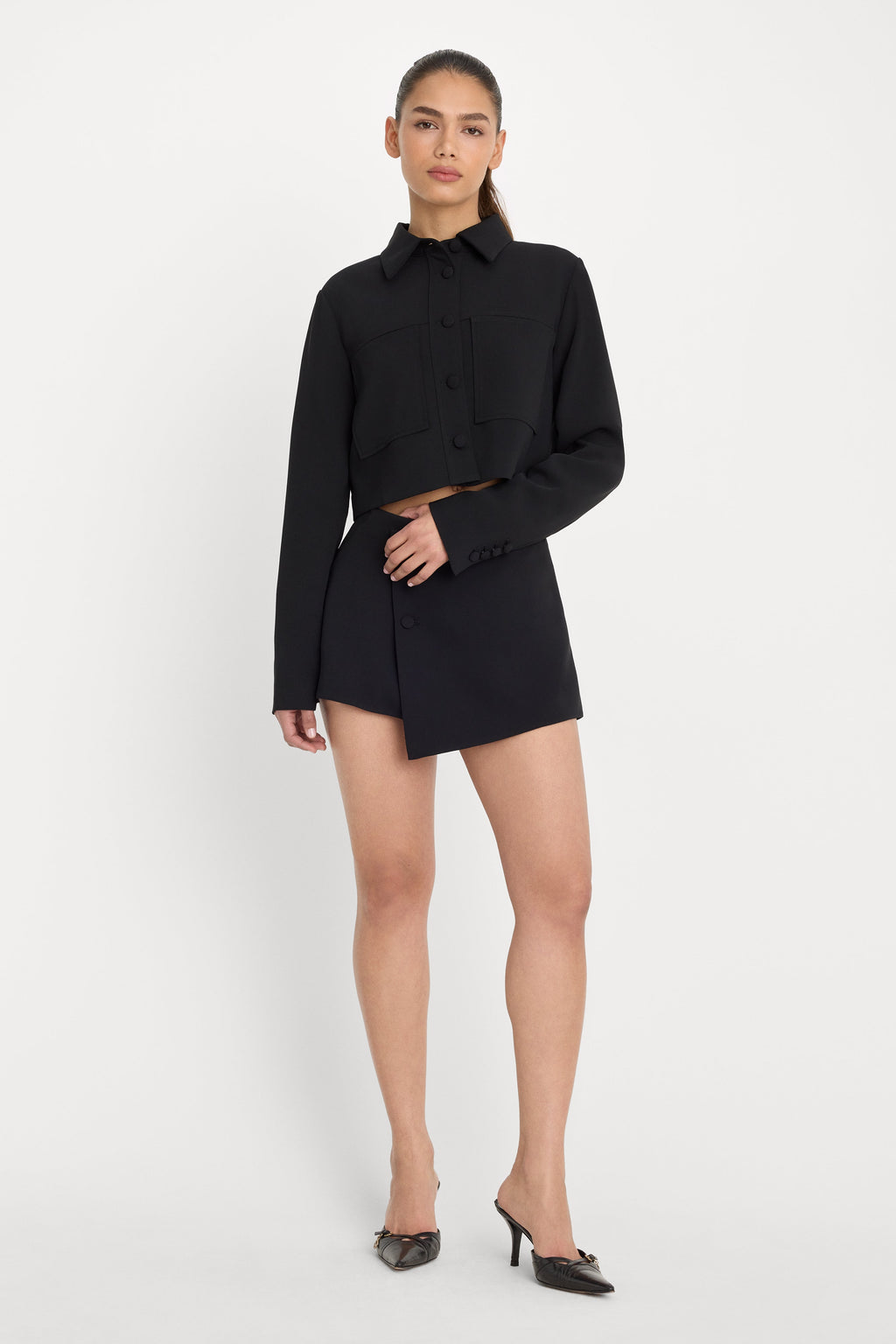 LUXE SUITING CROPPED JACKET BLACK001