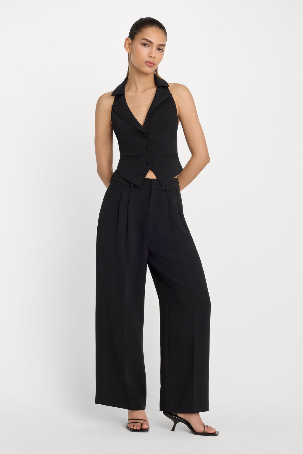 LUXE SUITING HALTER VEST BLACK001