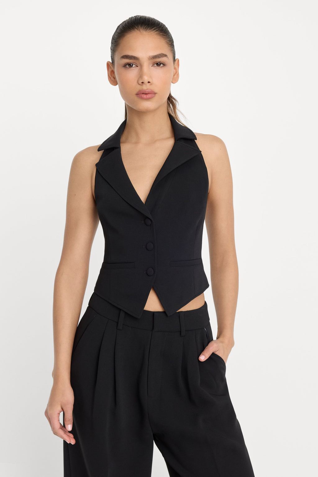 LUXE SUITING HALTER VEST BLACK001