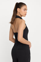LUXE SUITING HALTER VEST BLACK001