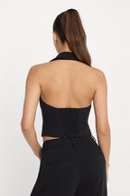 LUXE SUITING HALTER VEST BLACK001
