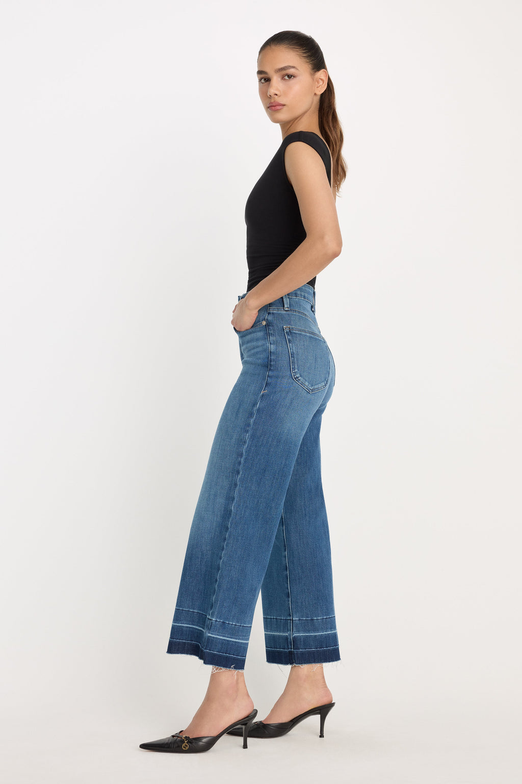 SOFT TECH GOOD WAIST PALAZZO CROPPED JEANS INDIGO1213