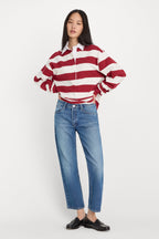 OVERSIZED RUGBY TEE MERLOT AND CHALK RUGBY STRIPE