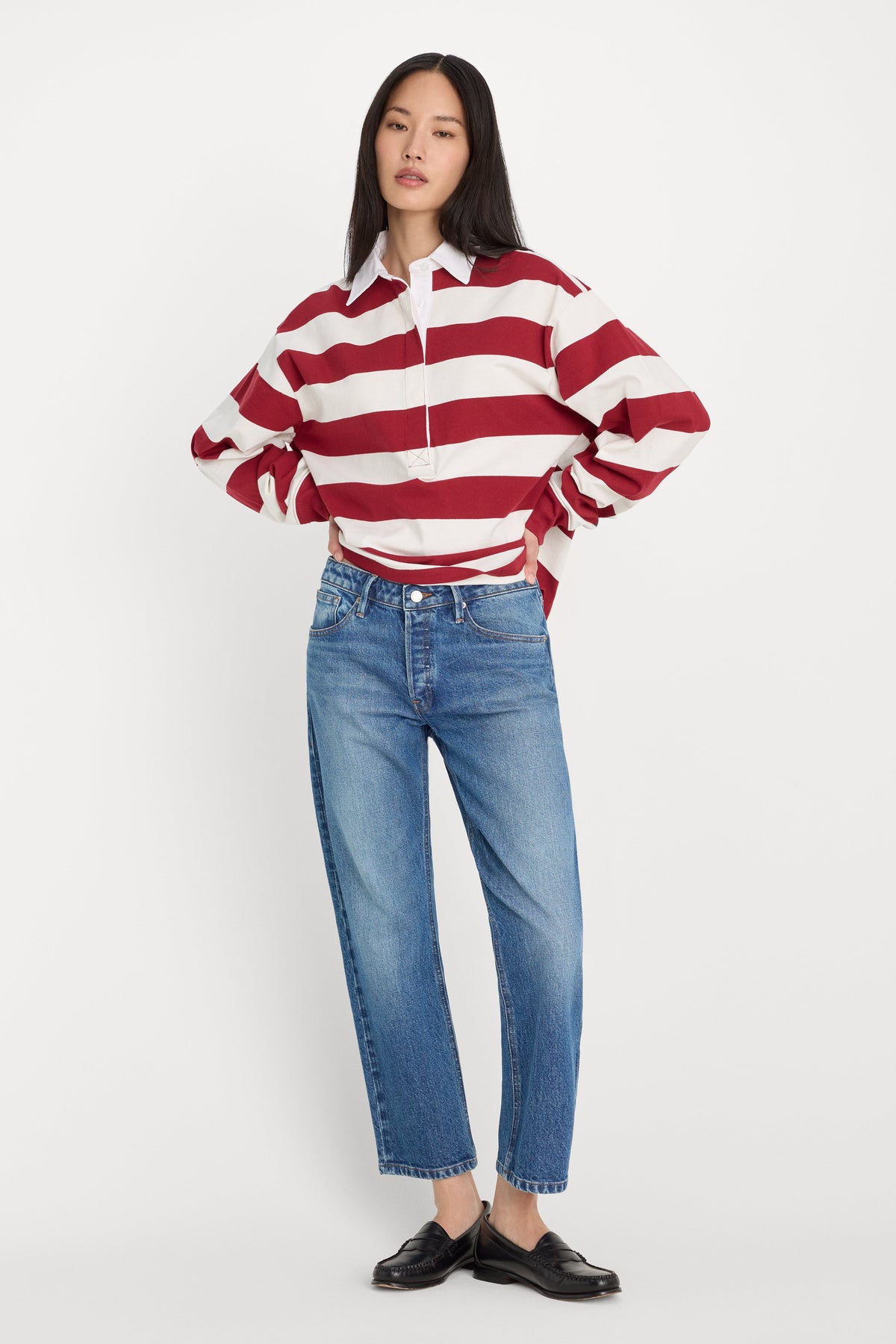 OVERSIZED RUGBY TEE MERLOT AND CHALK RUGBY STRIPE