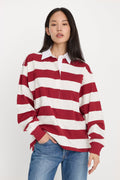 OVERSIZED RUGBY TEE MERLOT AND CHALK RUGBY STRIPE