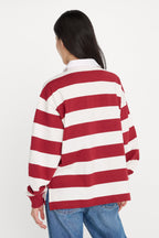 OVERSIZED RUGBY TEE MERLOT AND CHALK RUGBY STRIPE