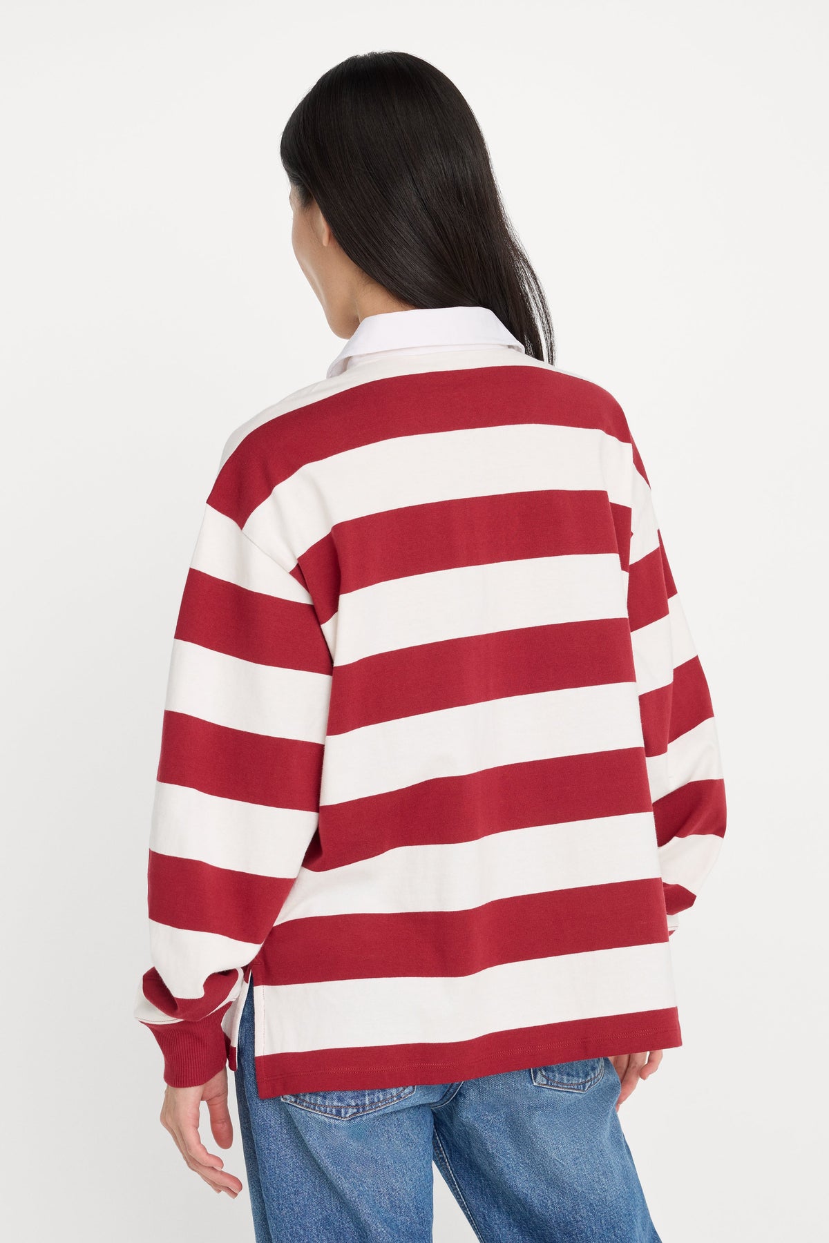 OVERSIZED RUGBY TEE MERLOT AND CHALK RUGBY STRIPE