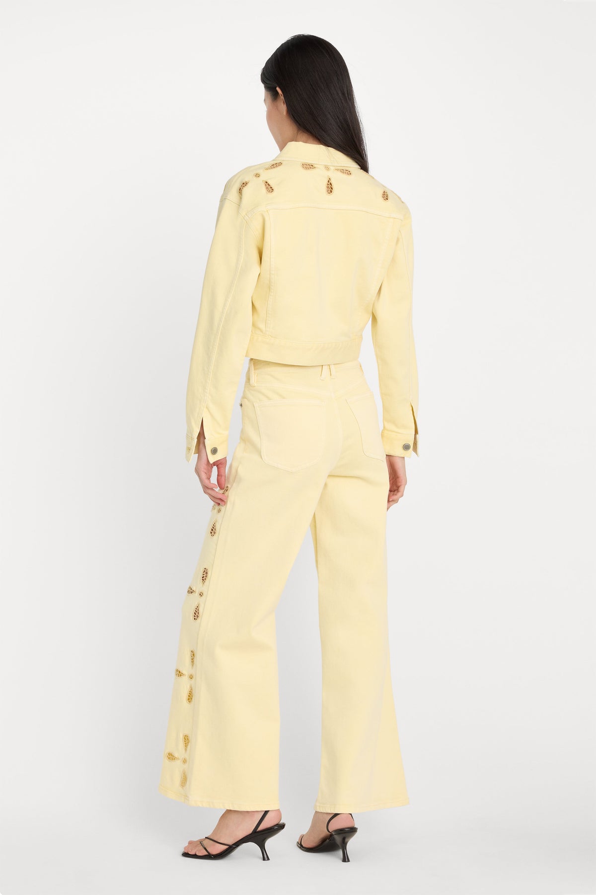 GOOD WAIST PALAZZO ANKLE EMBROIDERED JEANS ANISE YELLOW