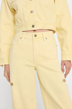 GOOD WAIST PALAZZO ANKLE EMBROIDERED JEANS ANISE YELLOW