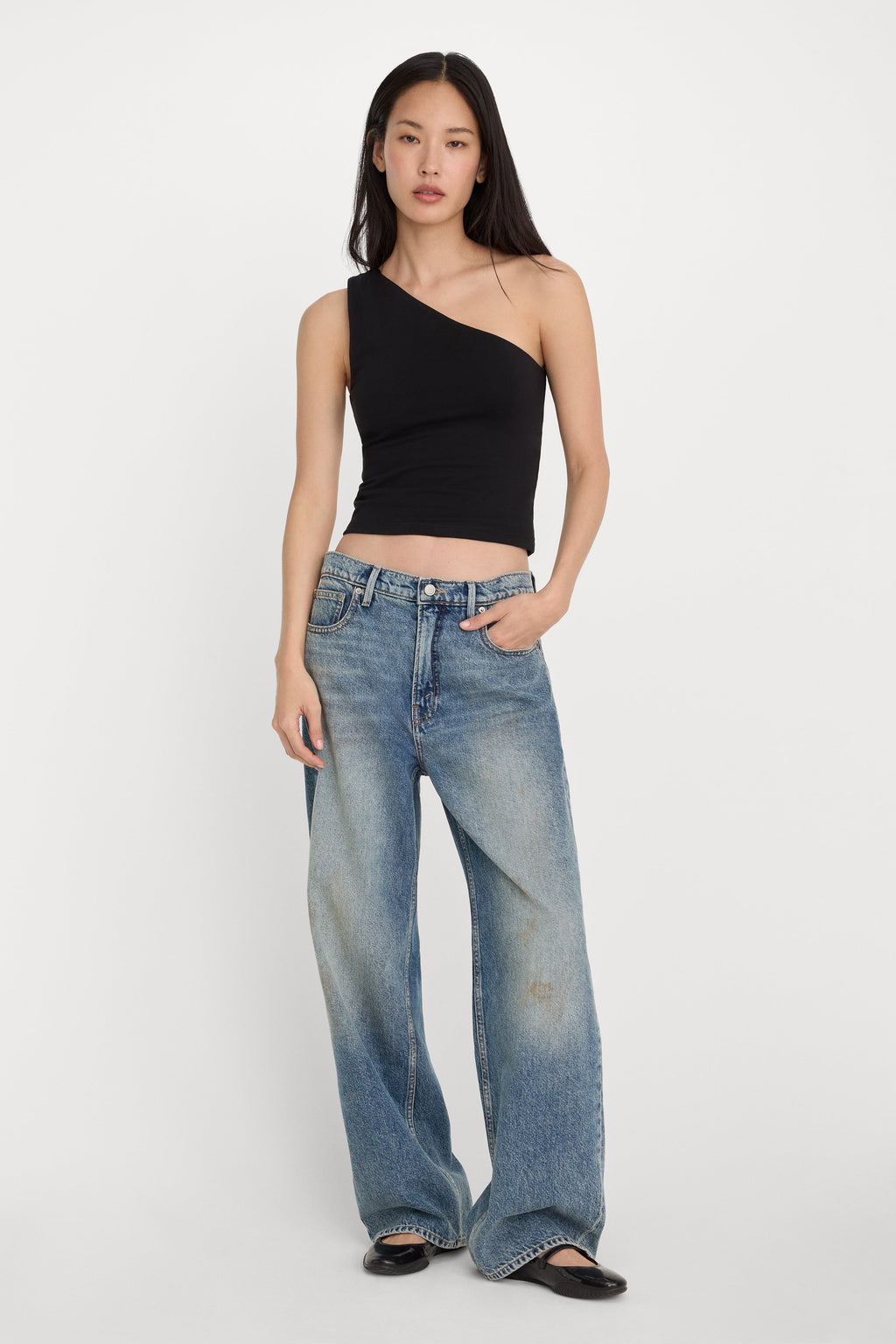 SUPER STRETCH ONE SHOULDER TANK BLACK001