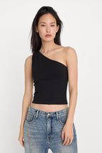 SUPER STRETCH ONE SHOULDER TANK BLACK001
