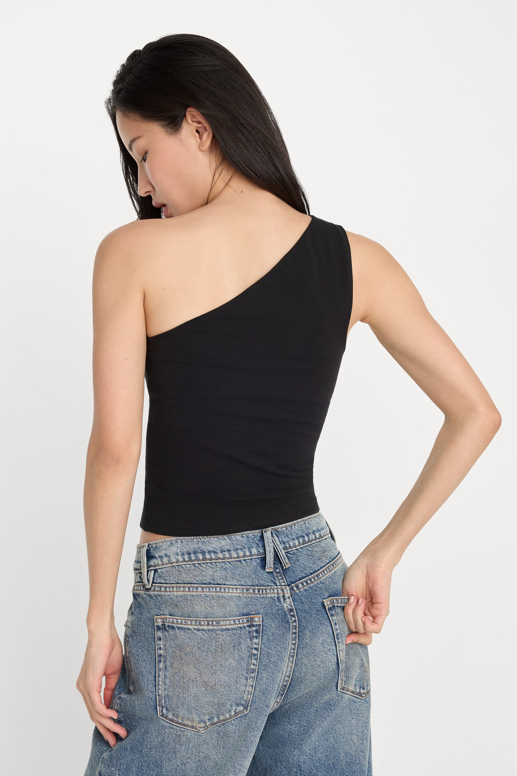 SUPER STRETCH ONE SHOULDER TANK BLACK001