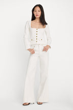 DENIM FITTED BUTTON FRONT JACKET COTTON WHITE