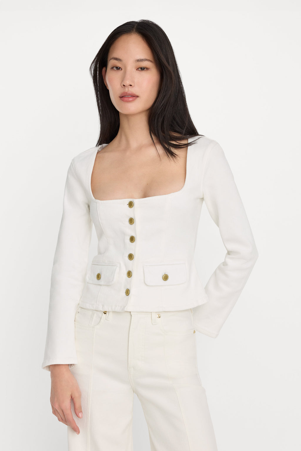 DENIM FITTED BUTTON FRONT JACKET COTTON WHITE