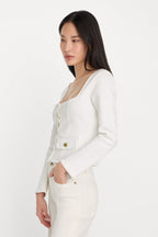 DENIM FITTED BUTTON FRONT JACKET COTTON WHITE