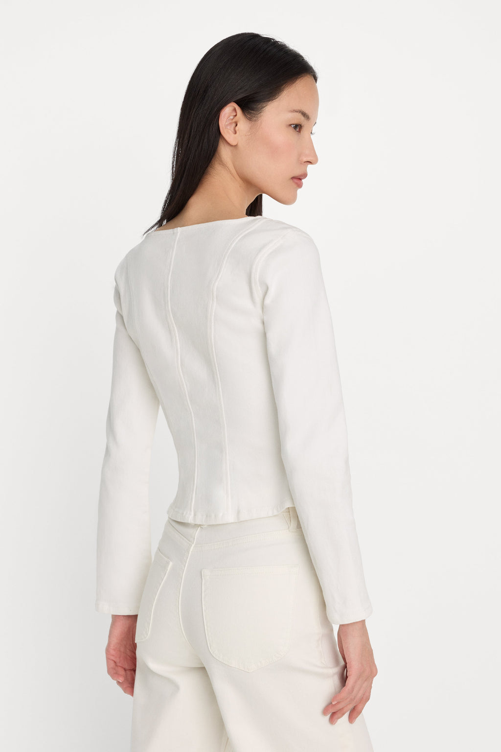 DENIM FITTED BUTTON FRONT JACKET COTTON WHITE