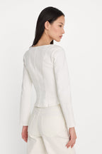 DENIM FITTED BUTTON FRONT JACKET COTTON WHITE