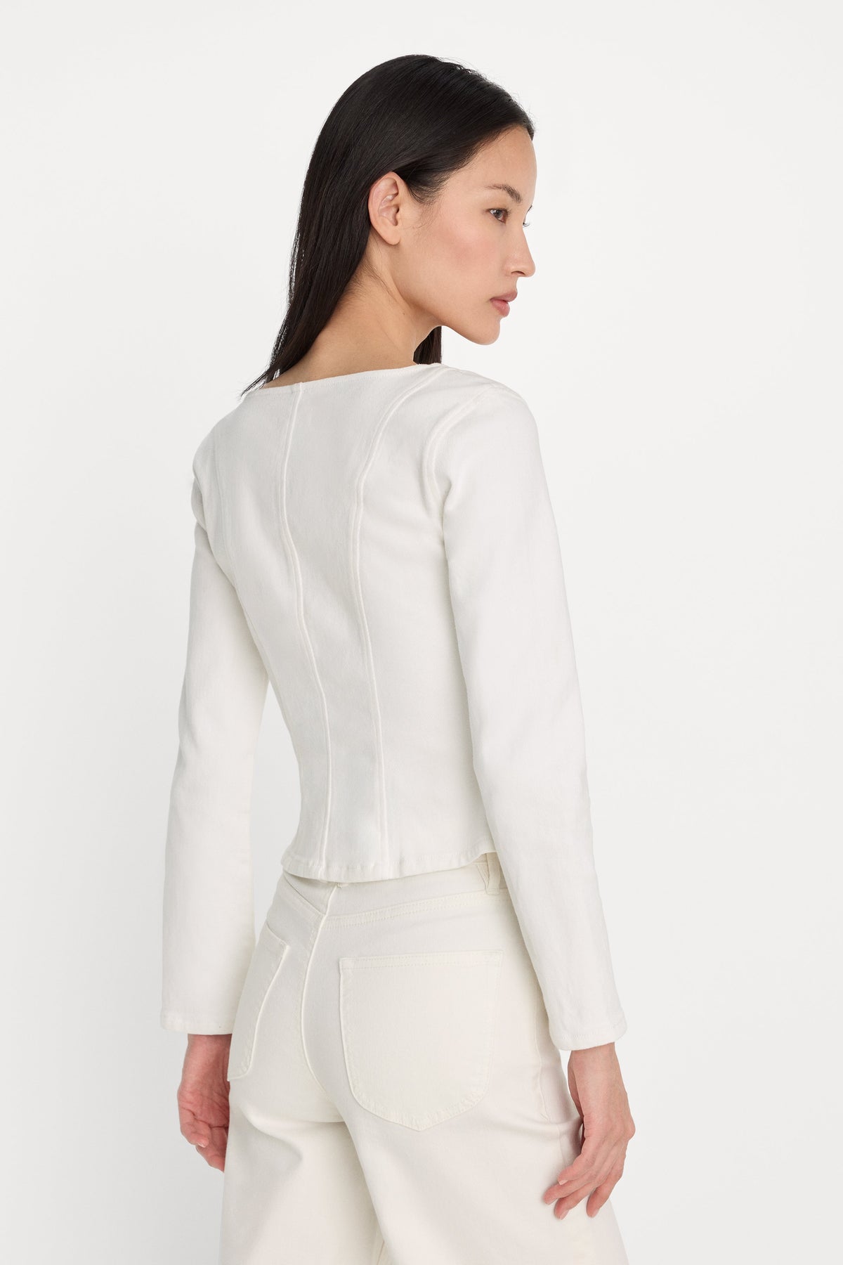 DENIM FITTED BUTTON FRONT JACKET COTTON WHITE