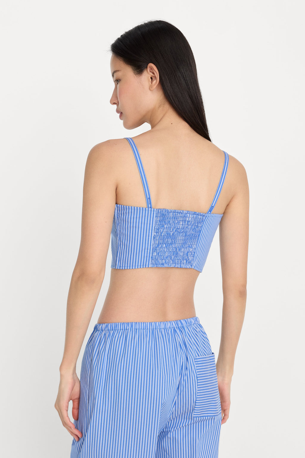 POPLIN BUSTIER CAMI TOP BLUE AND WHITE STRIPE