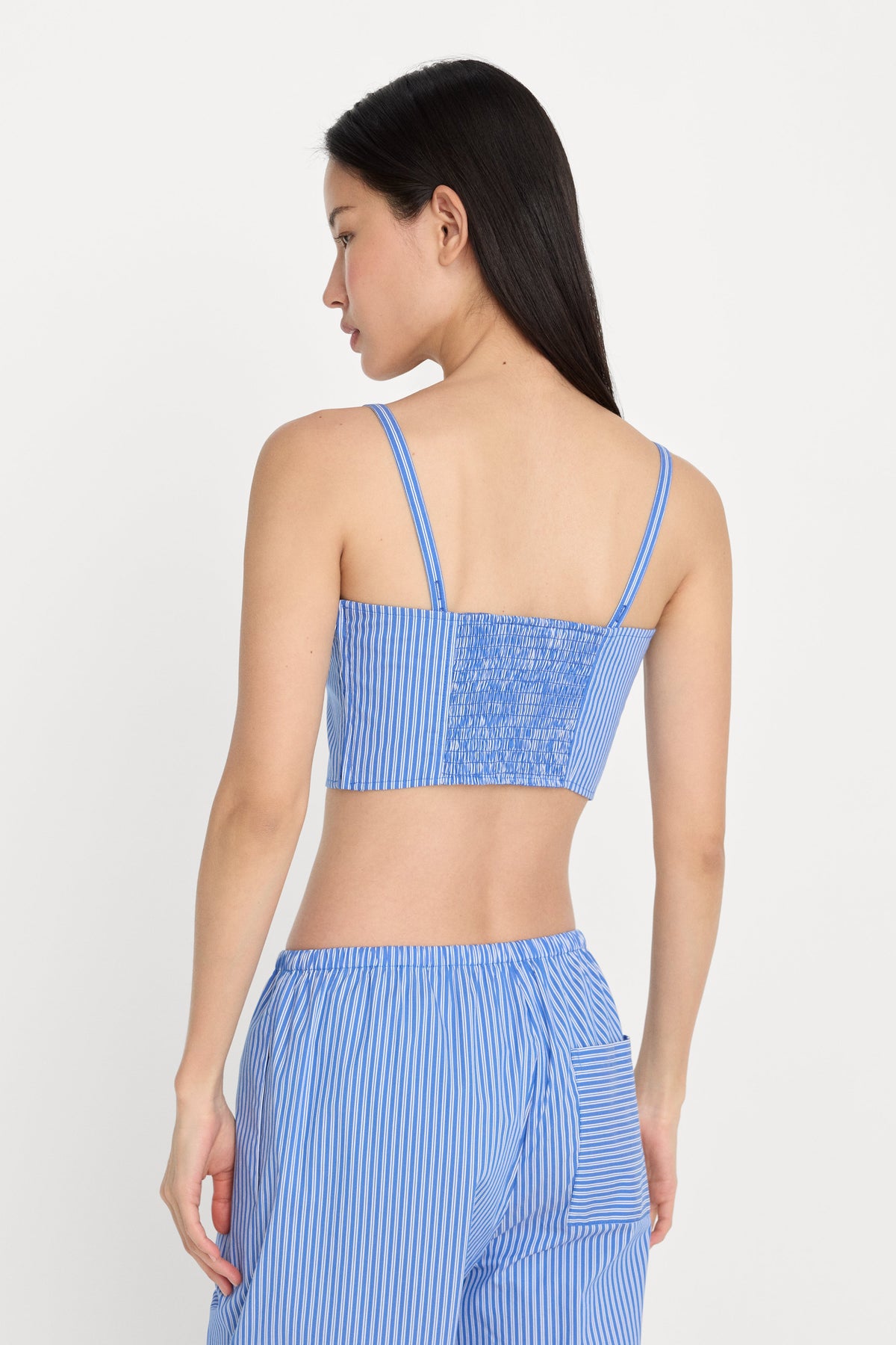 POPLIN BUSTIER CAMI TOP BLUE AND WHITE STRIPE