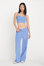 POPLIN PULL ON PANTS BLUE & WHITE STRIPE