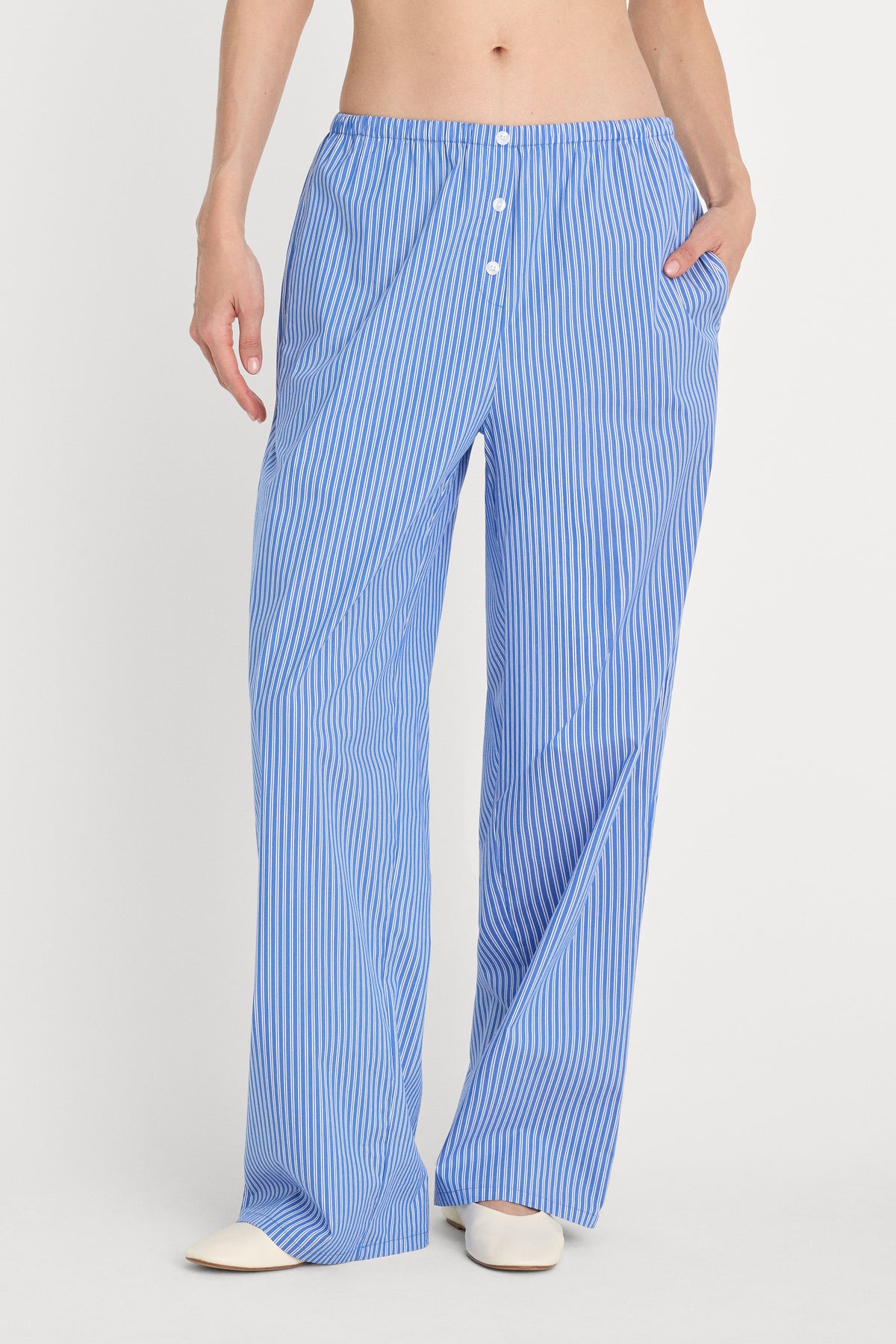 POPLIN PULL ON PANTS BLUE & WHITE STRIPE