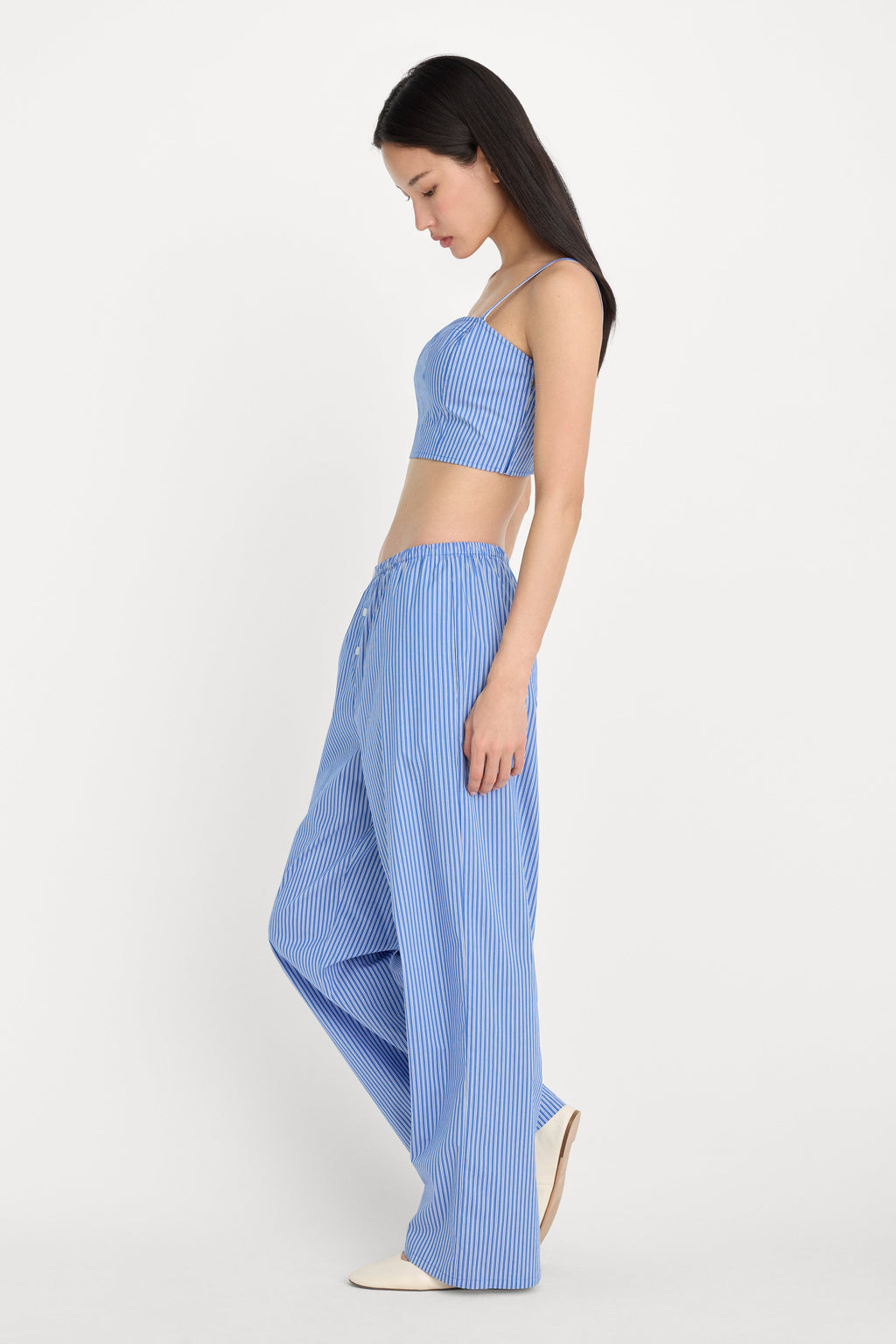POPLIN PULL ON PANTS BLUE & WHITE STRIPE