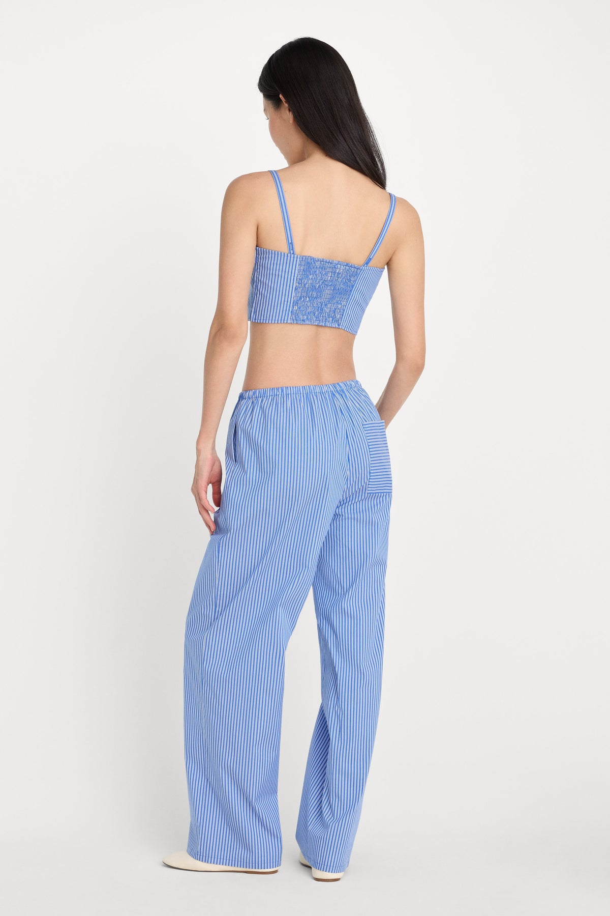 POPLIN PULL ON PANTS BLUE & WHITE STRIPE