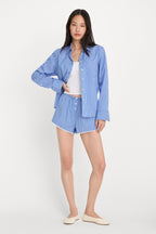 POPLIN PULL ON BOXER SHORTS BLUE & WHITE STRIPE