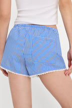 POPLIN PULL ON BOXER SHORTS BLUE & WHITE STRIPE