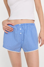 POPLIN PULL ON BOXER SHORTS BLUE & WHITE STRIPE
