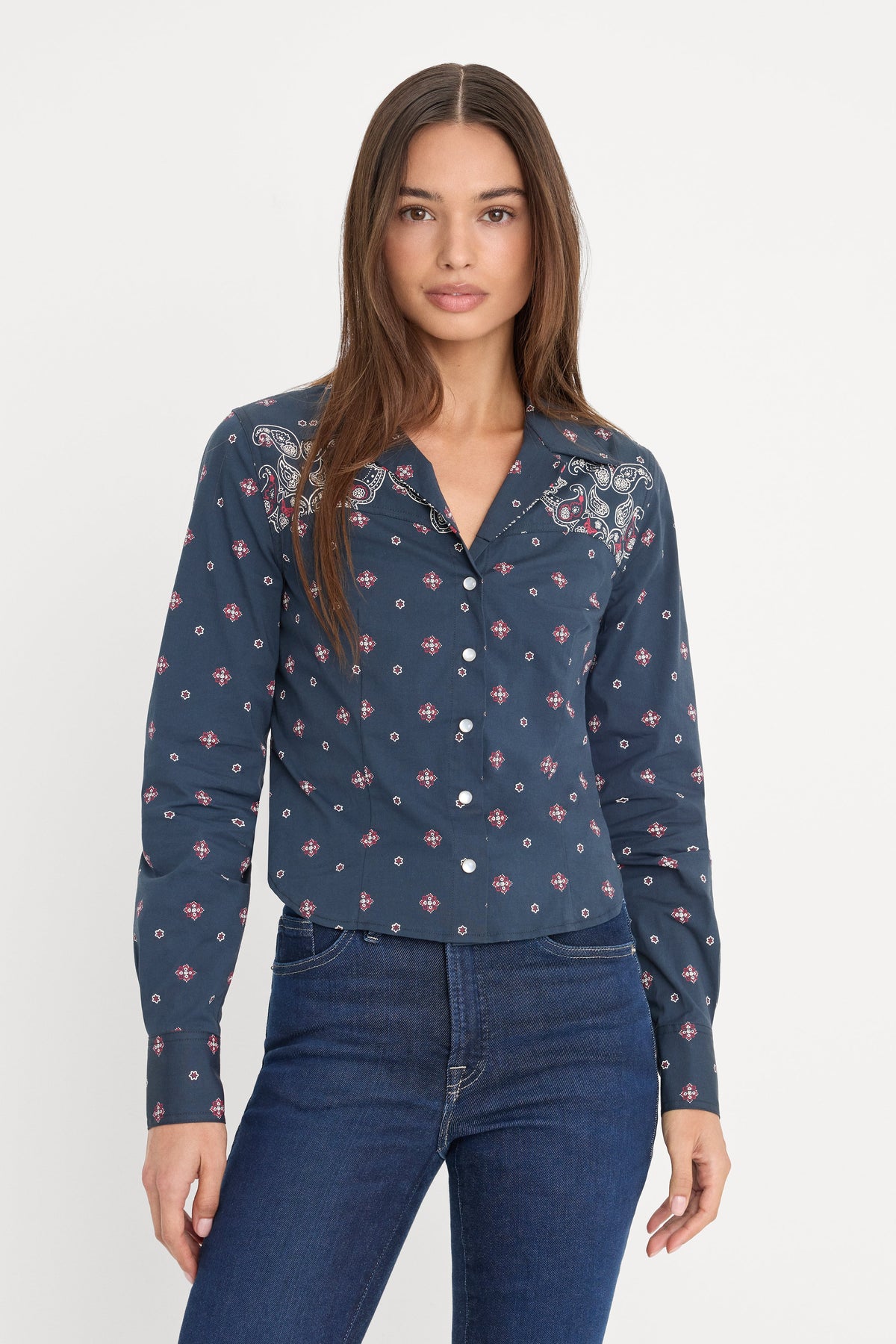 DOLLY TAILORED POPLIN SHIRT NEW NAVY BANDANA PRINT