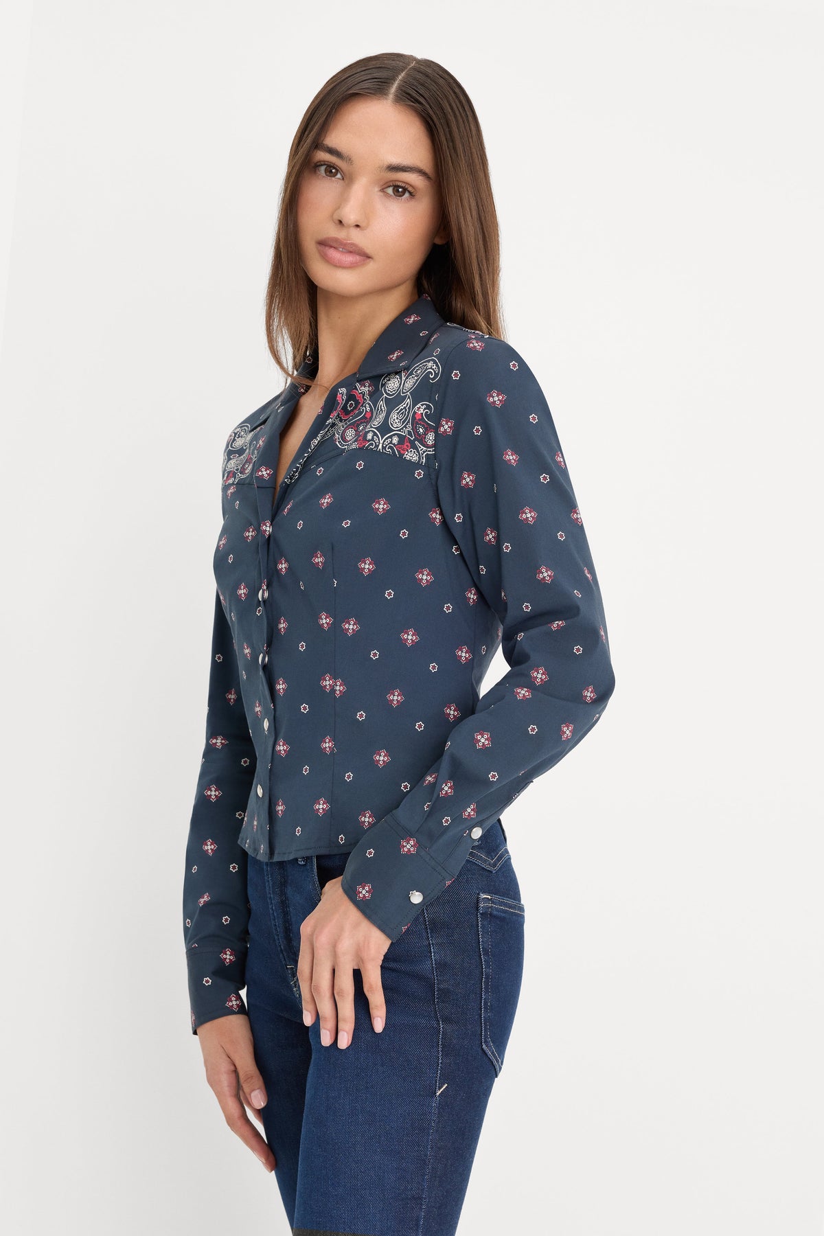 DOLLY TAILORED POPLIN SHIRT NEW NAVY BANDANA PRINT