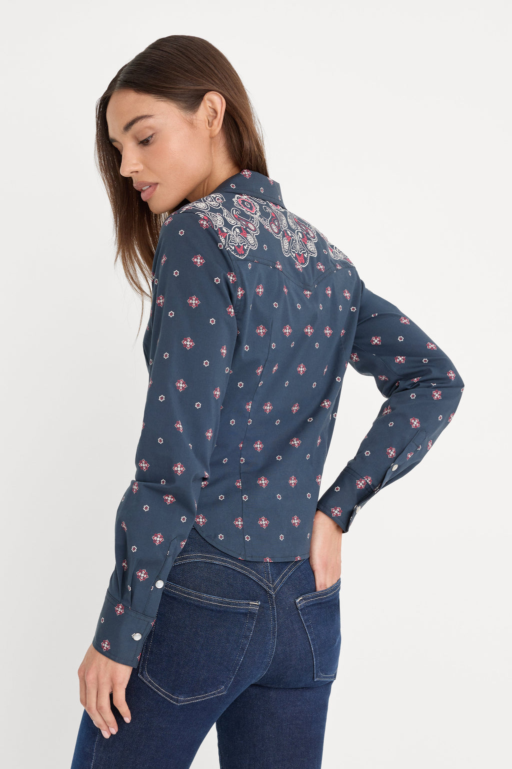 DOLLY TAILORED POPLIN SHIRT NEW NAVY BANDANA PRINT