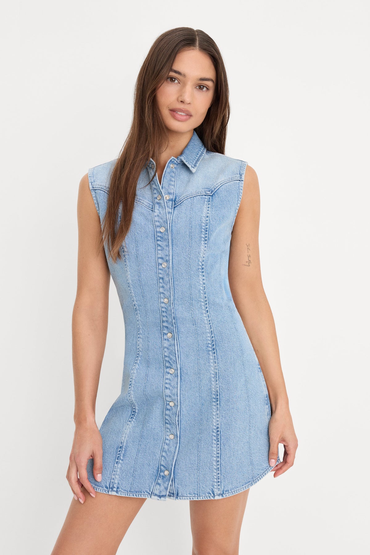 DOLLY SLEEVELESS DENIM MINI DRESS LIGHT BLUE