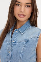 DOLLY SLEEVELESS DENIM MINI DRESS LIGHT BLUE