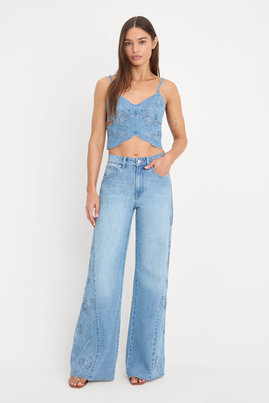 DOLLY JOLEANS EMBROIDERED GOOD WAIST PALAZZO JEANS INDIGO1202
