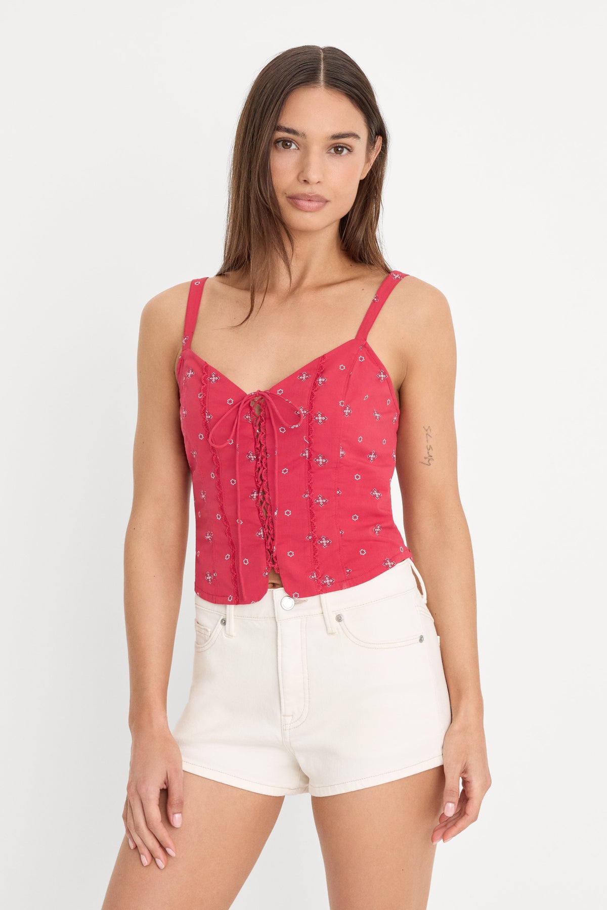 DOLLY LACE UP POPLIN TANK FLARE BANDANA PRINT