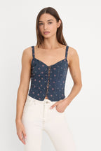 DOLLY LACE UP POPLIN TANK NEW NAVY BANDANA PRINT