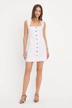 MINI BUTTON FRONT DRESS WHITE001