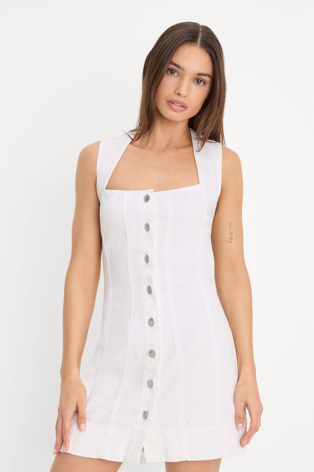 MINI BUTTON FRONT DRESS WHITE001