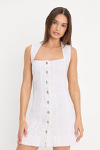 MINI BUTTON FRONT DRESS WHITE001