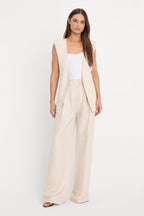 LINEN SLEEVELESS BELTED VEST OAT