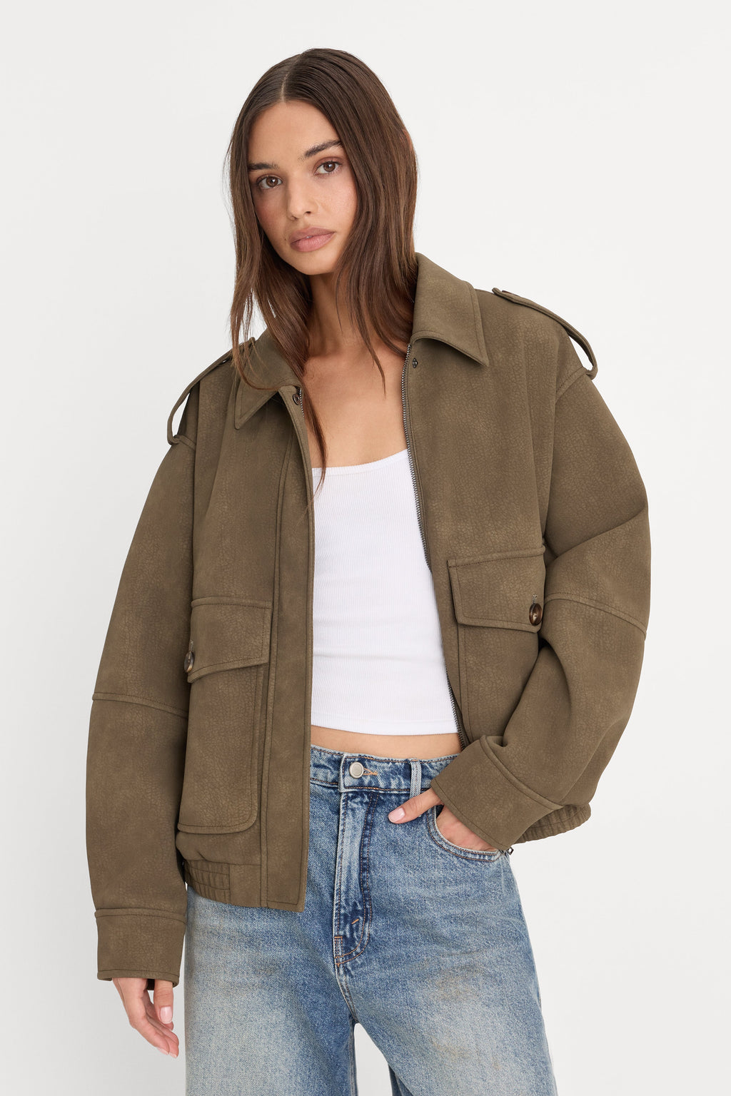 THE BETTER THAN LEATHER BOMBER JACKET STONE