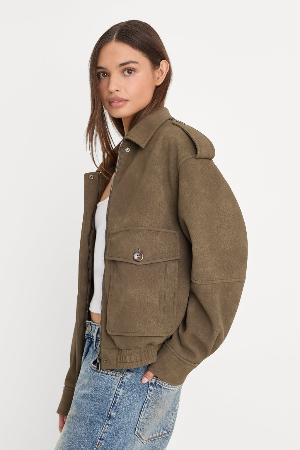 THE BETTER THAN LEATHER BOMBER JACKET STONE