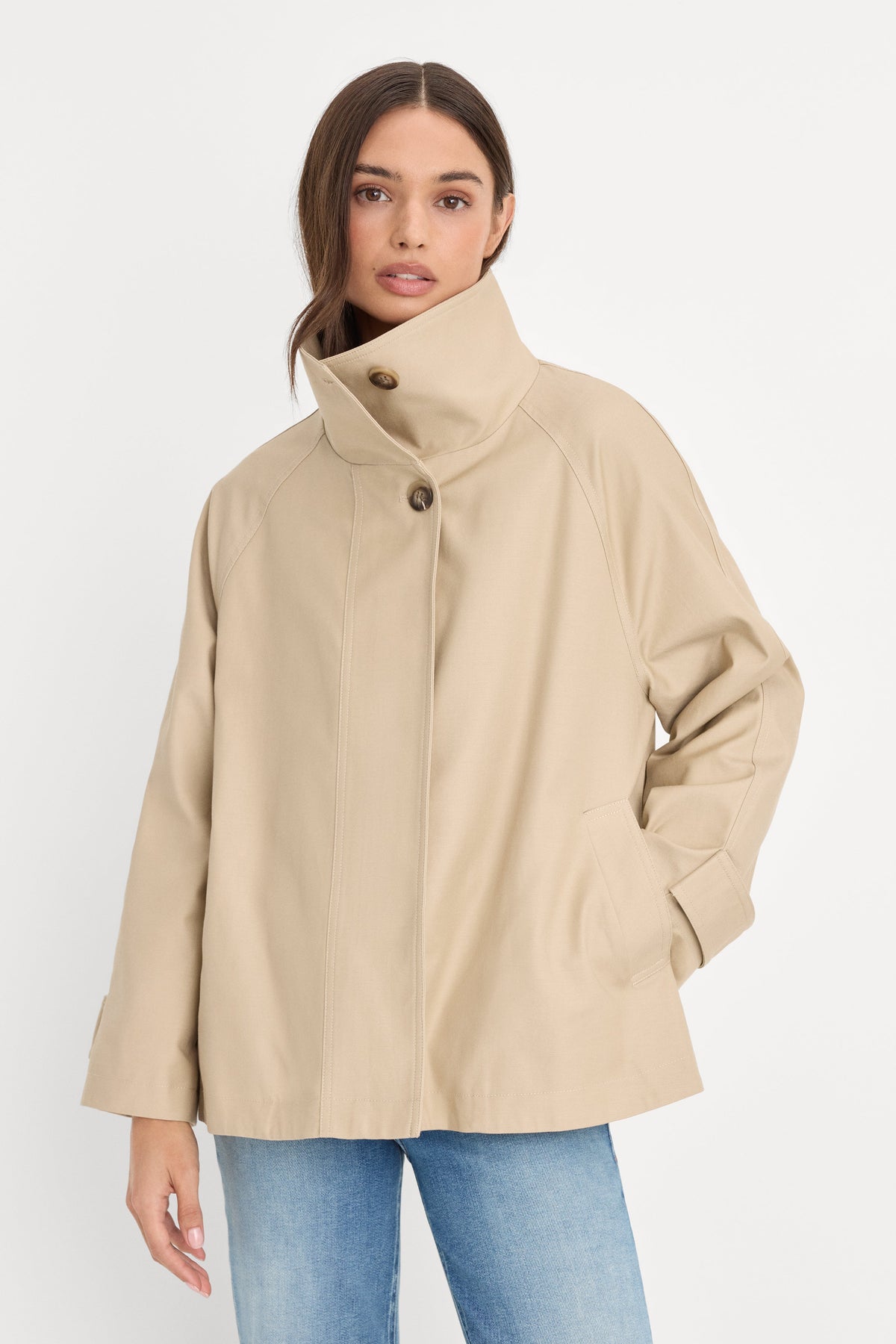 THE FUNNEL NECK TRENCH LIGHT TAUPE